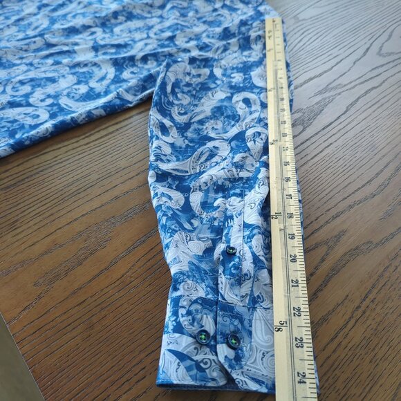 Society of Threads Mens Slim Fit Blue White Paisley Button-Down Shirt Size XL - Picture 14 of 16